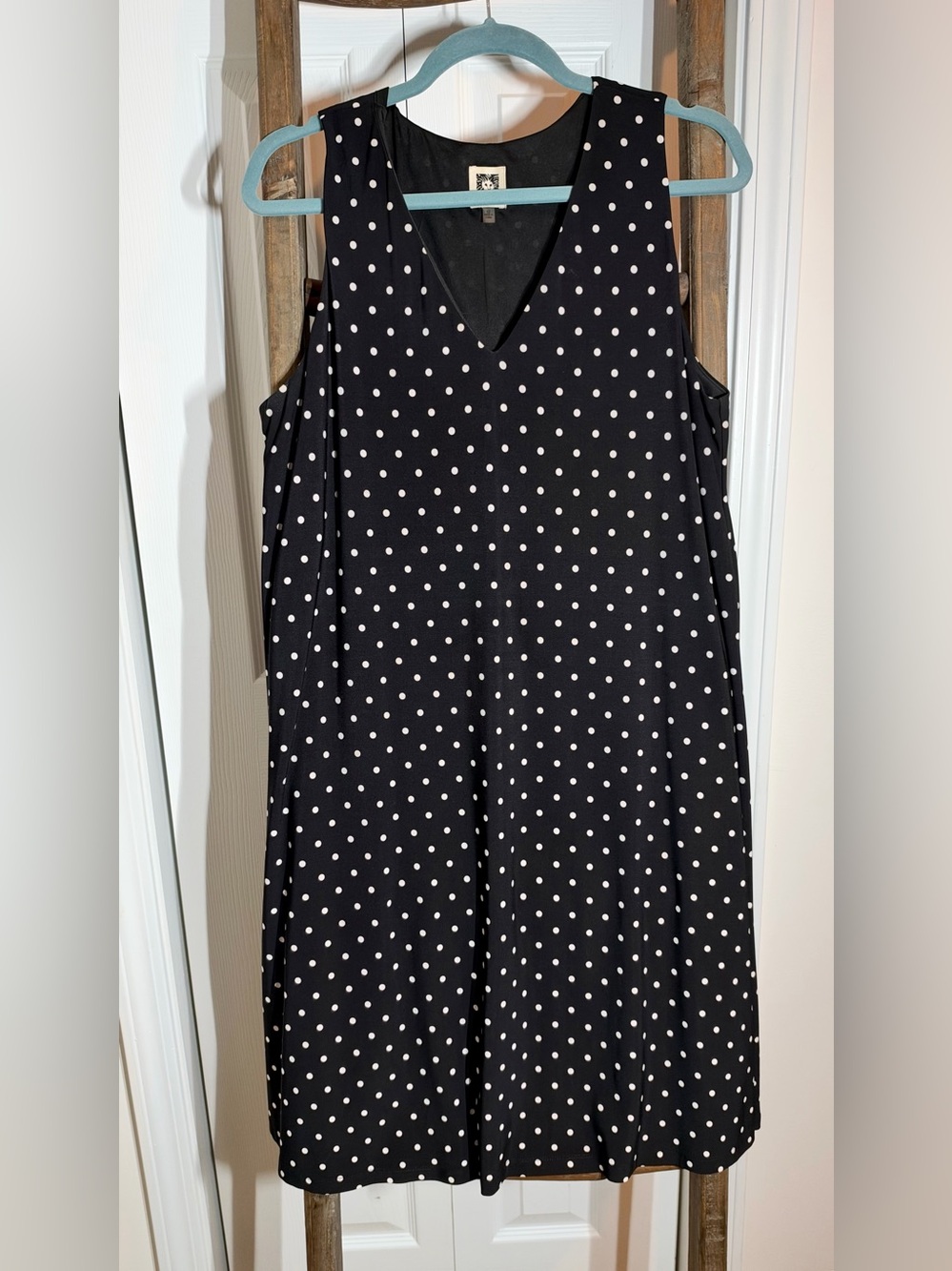 Anne Klein Black & White Polka Dot Pull-On Swing Dress Size 12